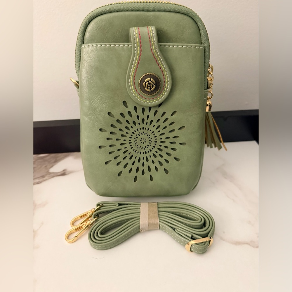 Aphison’s Sage Green Crossbody Bag with Tassel Accent - Picture 5 of 6